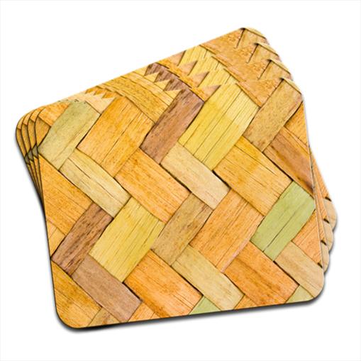 Bamboo Wicker Wood Basket Looklike Background Hardwood Coasters