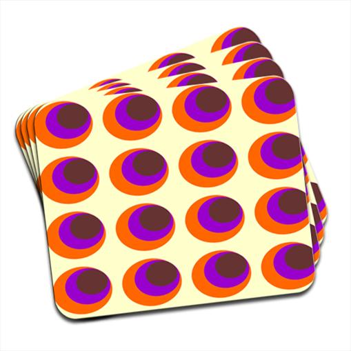 Funky Circle Pattern Brown Orange Purple Hardwood Coasters / Placemats